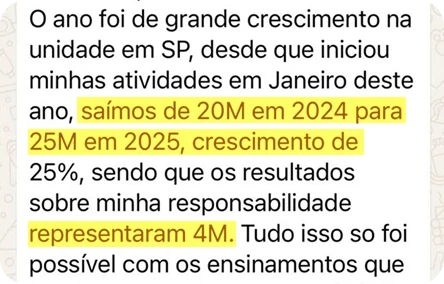 Depoimento sobre crescimento de 20M para 25M em 2025