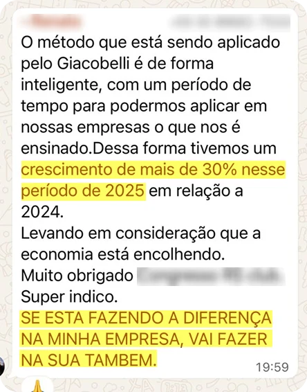 Depoimento sobre crescimento de mais de 30% em 2025