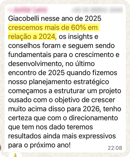 Depoimento sobre crescimento de mais de 60% em relação a 2024